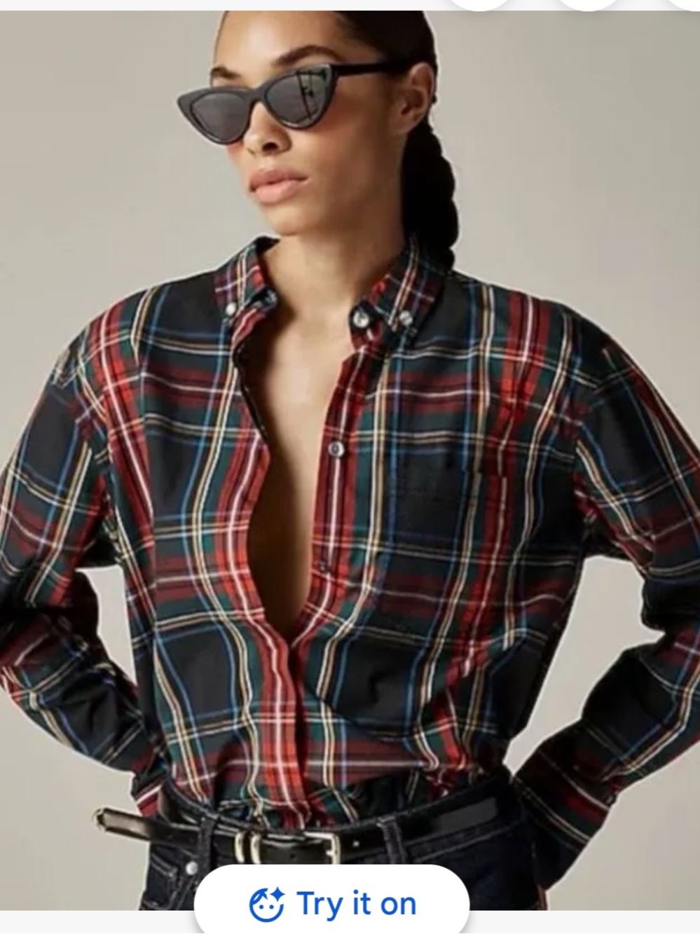 J.Crew Women's Embellished Garçon shirt in Stewart tartan cotton poplin
